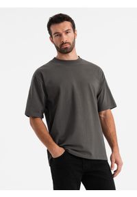 Ombre Clothing - Męski t-shirt bawełniany LOOSE FIT z okrągłym dekoltem – szarozielony V3. Okazja: na co dzień. Kolor: zielony. Materiał: bawełna. Styl: casual