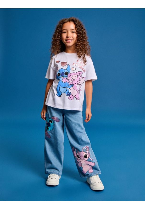 Sinsay - Bawełniana koszulka Stitch - biały. Kolor: biały. Materiał: bawełna