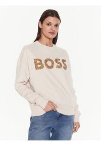 BOSS - Boss Bluza Ecaisa_Logo 50484443 Beżowy Oversize. Kolor: beżowy. Materiał: bawełna