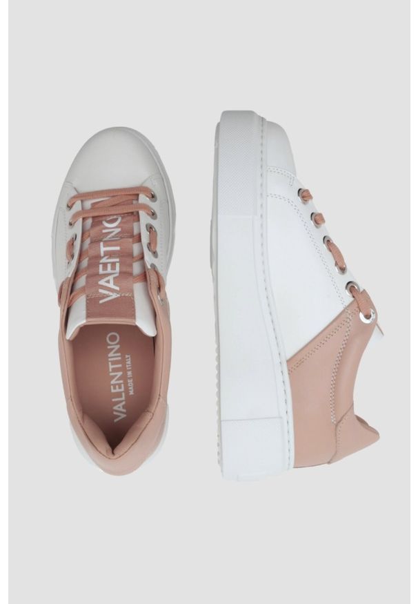 Valentino by Mario Valentino - VALENTINO Biało-różowe sneakersy Baraga S Sneaker Lace-U, Rozmiar 40. Kolor: biały. Materiał: skóra