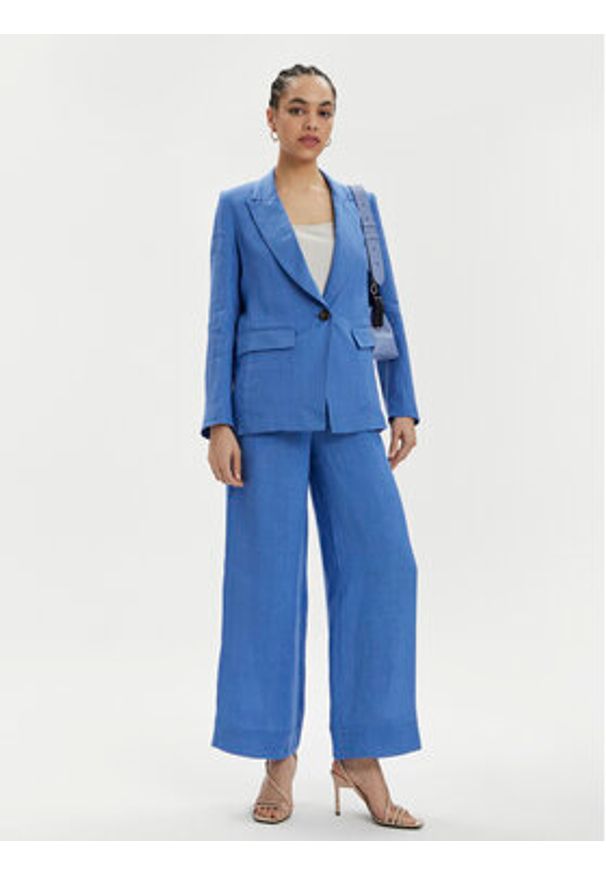 Marella Marynarka Afro 2413041094 Niebieski Regular Fit. Kolor: niebieski. Materiał: len