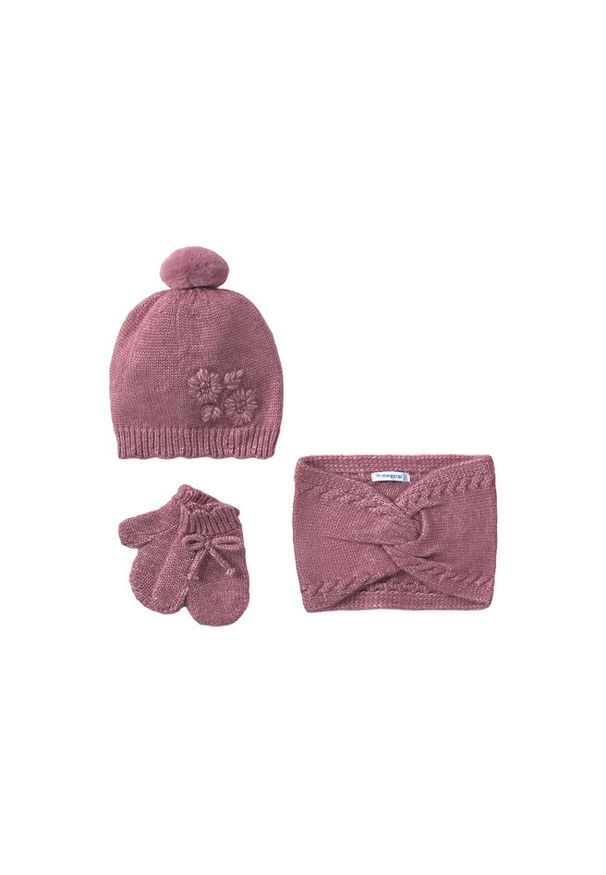 Komplet czapka, komin i rękawiczki Mayoral. Kolor: różowy