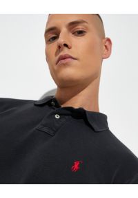 Ralph Lauren - RALPH LAUREN - Czarna koszulka polo Slim Fit. Typ kołnierza: polo. Kolor: czarny. Materiał: bawełna. Wzór: haft #4