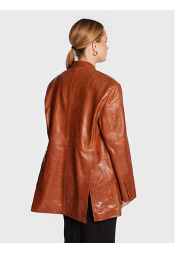 Remain Marynarka Bolette Blazer Leather RM1662 Brązowy Relaxed Fit. Kolor: brązowy. Materiał: skóra