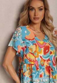 Renee - Jasnoniebieski Letni Komplet z Wiskozy w Boho Wzór z Szerokimi Spodniami i Bluzką Wiagia. Kolor: niebieski. Materiał: wiskoza