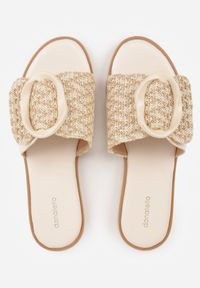 Born2be - Beżowe Klapki Ozdobione Plecionką Wstawką i Klamrą Isirreia. Okazja: na co dzień, do pracy. Kolor: beżowy. Materiał: jeans, materiał, len. Wzór: aplikacja. Sezon: lato. Styl: casual #2
