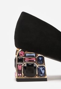 Renee - Czarne Czółenka na Słupku Ozdobione Kryształkami ze Skórzaną Wkładką Ovirora. Okazja: na spotkanie biznesowe. Kolor: czarny. Materiał: skóra. Wzór: aplikacja. Obcas: na słupku. Styl: biznesowy, elegancki, klasyczny, wizytowy #5