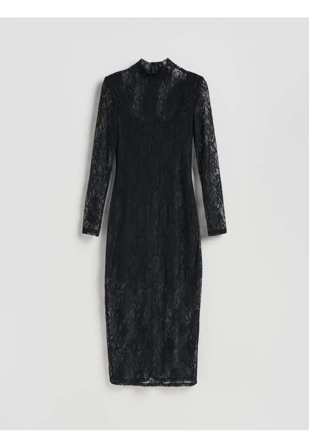 Reserved - Koronkowa sukienka maxi - czarny. Kolor: czarny. Materiał: koronka. Typ sukienki: proste. Długość: maxi
