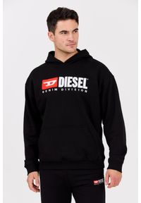 Diesel - DIESEL Czarna męska bluza z kapturem S-BOXT-HOOD-DIV, Rozmiar XL. Typ kołnierza: kaptur. Kolor: czarny. Materiał: bawełna, elastan, materiał
