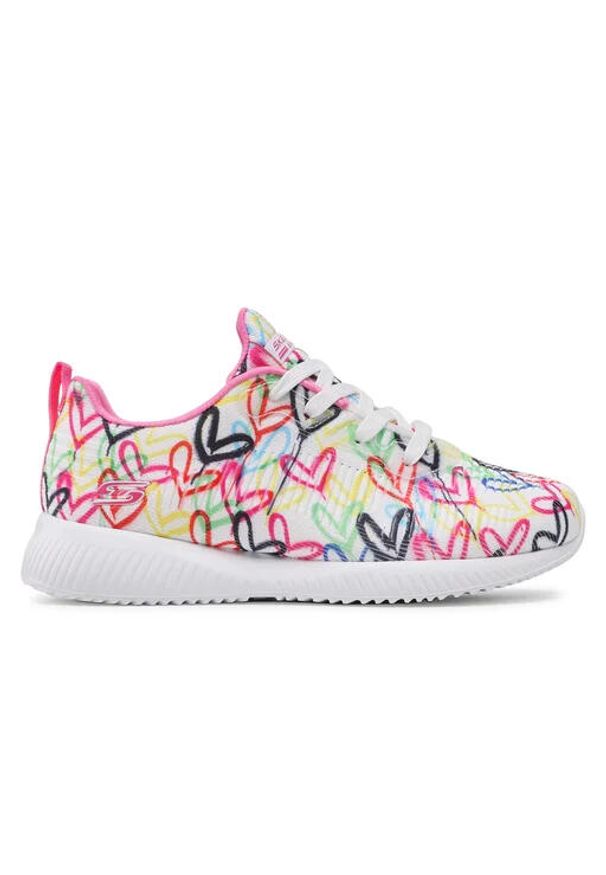 skechers - Buty na co dzień damskie SKECHERS UNO BOB SQUAD STARRY zdobienie w serca. Okazja: na co dzień. Kolor: biały. Wzór: aplikacja. Model: Skechers Sport. Sport: turystyka piesza