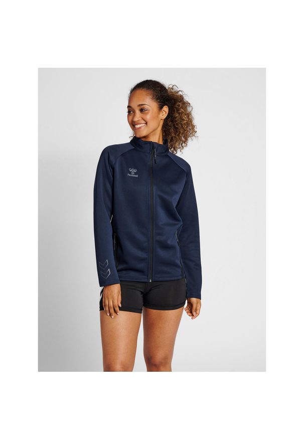 Bluza do piłki ręcznej damska Hummel Cima XK zapinana na zamek. Kolor: niebieski. Materiał: dresówka. Sport: piłka ręczna