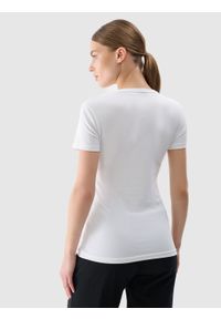 4f - 4F T-shirt slim gładki damski - biały S. Okazja: na co dzień. Kolor: biały. Materiał: dzianina, bawełna, jersey, materiał, elastan. Długość rękawa: krótki rękaw. Długość: krótkie. Wzór: gładki. Sezon: lato. Styl: klasyczny, sportowy, casual
