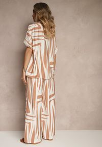 Renee - Beżowy Komplet o Kroju Oversize z Lnem Koszula i Szerokie Spodnie Miravinia. Kolor: beżowy. Materiał: len