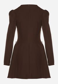 Born2be - Brązowa Rozkloszowana Sukienka Ozdobiona Metaliczną Aplikacją Eleslie. Okazja: na randkę, na imprezę. Kolor: brązowy. Wzór: aplikacja. Styl: elegancki #4