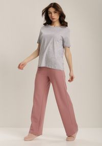 Renee - Jasnoszara T-shirt Errona. Kolor: szary. Materiał: jeans, dzianina. Długość rękawa: krótki rękaw. Długość: krótkie