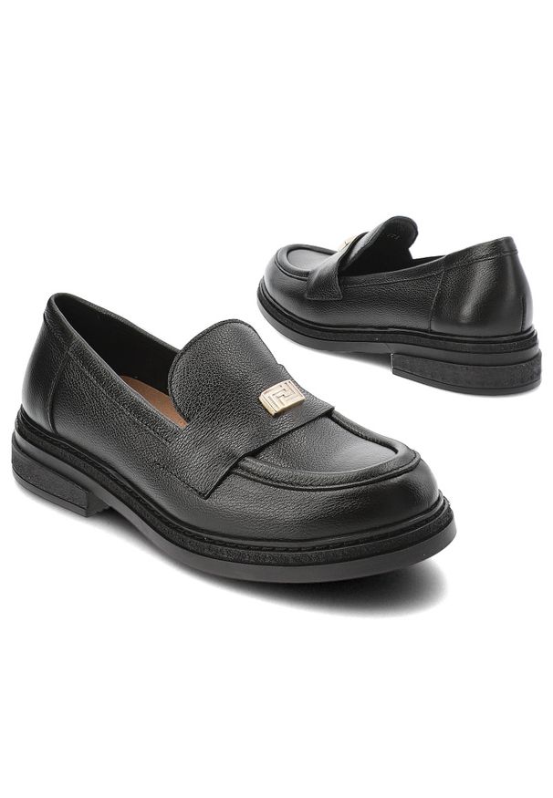 Czarne Mokasyny Armodo Eleganckie Obuwie Damskie. Okazja: na co dzień, do pracy. Zapięcie: klamry. Kolor: czarny. Materiał: skóra. Styl: elegancki