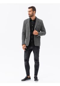 Ombre Clothing - Marynarka męska casual - czarna V5 - Rozmiar: S. Okazja: na co dzień. Kolor: czarny. Materiał: bawełna, poliester, dzianina. Styl: casual #8