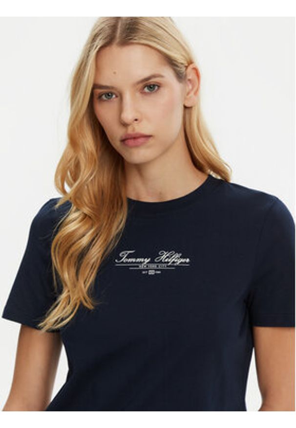TOMMY HILFIGER - Tommy Hilfiger T-Shirt WW0WW45428 Granatowy Regular Fit. Kolor: niebieski. Materiał: bawełna