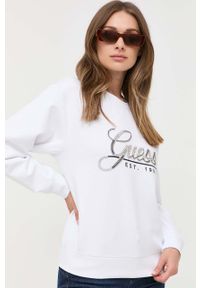 Guess bluza damska kolor biały z aplikacją. Kolor: biały. Wzór: aplikacja. Styl: klasyczny #1