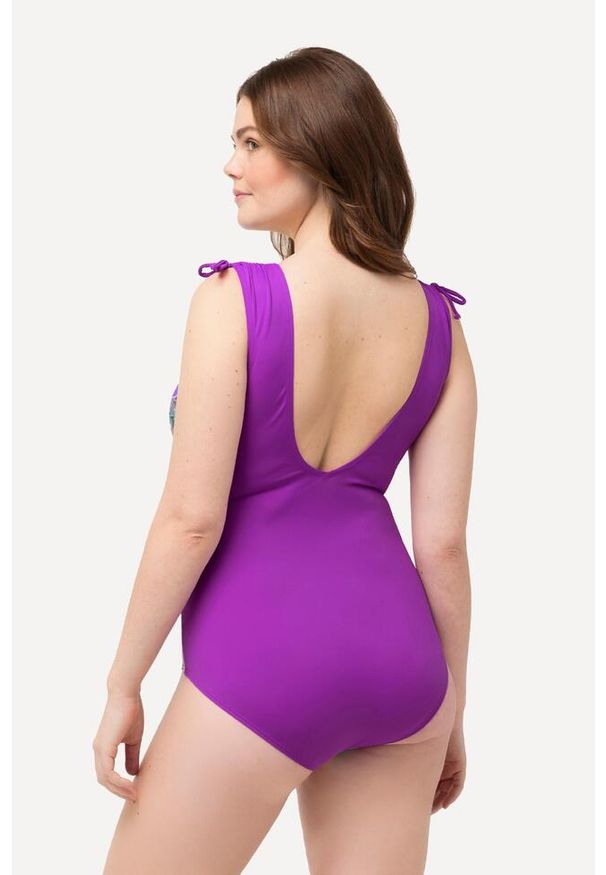 ULLA POPKEN - Damski Strój kąpielowy palma miękkie miseczki marszczona taśma na ramieniu. Kolekcja: plus size. Kolor: beżowy. Materiał: poliamid, materiał, elastan