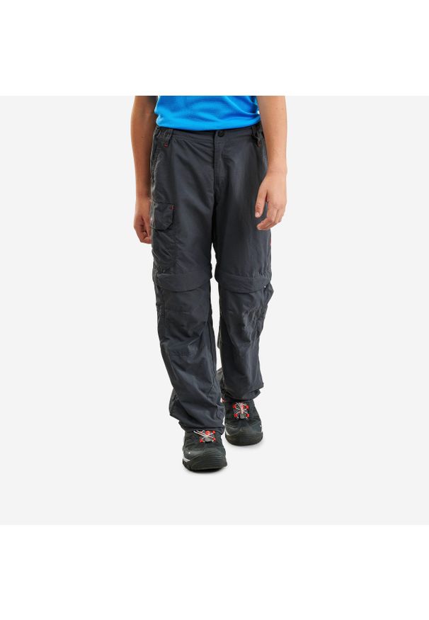 quechua - Spodnie turystyczne dla dzieci Quechua MH500 2w1. Kolor: czerwony, szary, wielokolorowy. Materiał: poliester, poliamid, materiał. Sezon: lato. Sport: turystyka piesza