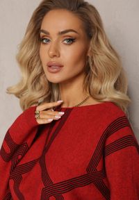 Renee - Czerwony Sweter z Okrągłym Dekoltem i Wzorem w Paski Busso. Kolor: czerwony. Wzór: paski #4