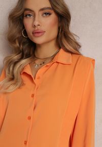 Renee - Pomarańczowa Koszula z Kołnierzem i Przeszyciami Emoree. Okazja: na co dzień. Kolor: pomarańczowy. Długość rękawa: długi rękaw. Długość: długie. Styl: casual, elegancki #3