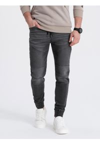 Ombre Clothing - Spodnie męskie joggery jeansowe z przeszyciami - grafitowe V4 OM-PADJ-0113 - XL. Kolor: szary. Materiał: jeans #5