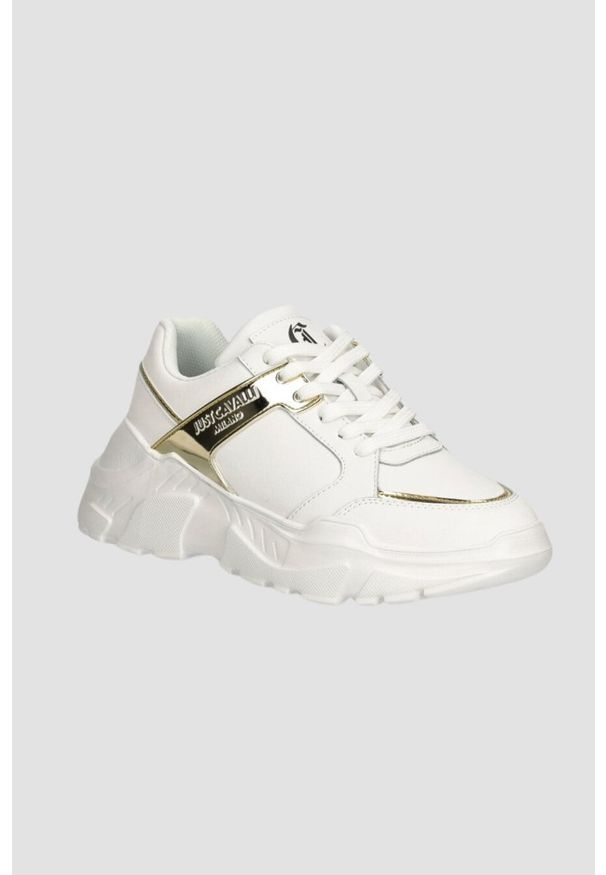 Just Cavalli - JUST CAVALLI Białe sneakersy ze złotym logo Fondo Casper, Rozmiar 38. Kolor: czarny