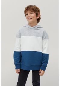 Mango Kids - Bluza bawełniana dziecięca BLOCK. Typ kołnierza: kaptur. Kolor: niebieski. Materiał: bawełna. Wzór: gładki #1