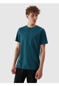 4f - T-shirt regular gładki męski. Kolor: turkusowy. Materiał: bawełna. Wzór: gładki