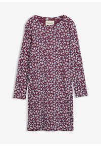 bonprix - Sukienka z prążkowanego dżerseju z bawełny organicznej. Kolor: fioletowy. Materiał: jersey, prążkowany, bawełna. Wzór: kwiaty