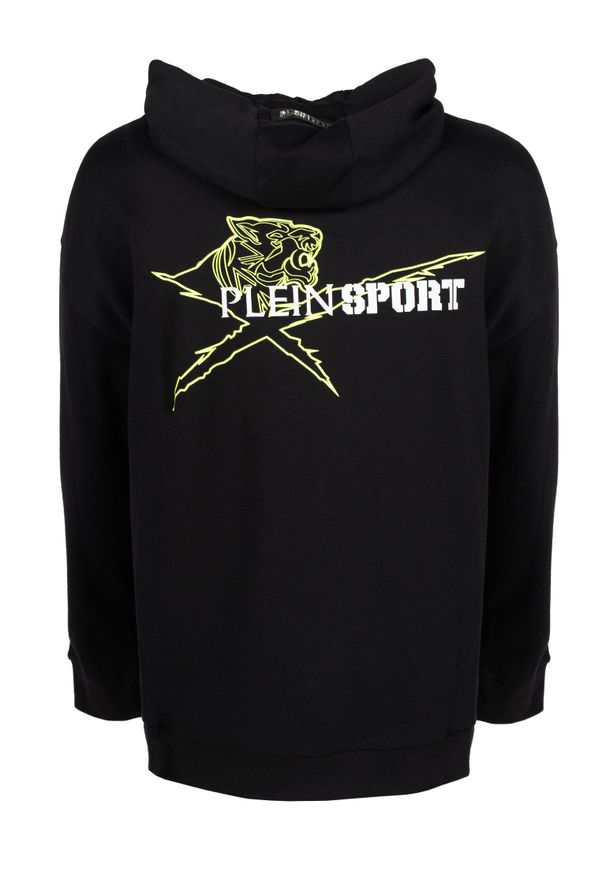 Plein Sport Bluza | FIPSZ1328 | Mężczyzna | Czarny. Okazja: na co dzień. Typ kołnierza: kaptur. Kolor: czarny. Materiał: bawełna, poliester. Wzór: nadruk, aplikacja. Styl: sportowy
