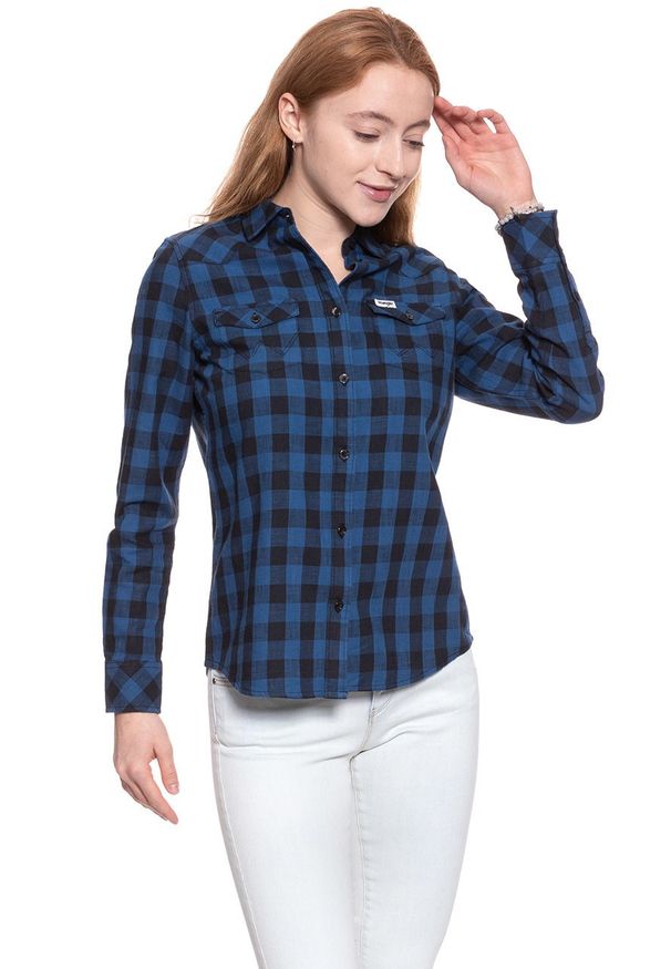 Wrangler - KOSZULA WRANGLER LS WESTERN SHIRT DEEP WATER W5240N6DF 112129355. Materiał: materiał