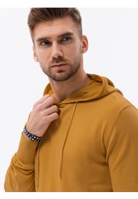 Ombre Clothing - Męska bluza dzianinowa z kapturem - musztardowa V4 B1532 - XXL. Typ kołnierza: kaptur. Kolor: żółty. Materiał: dzianina #4
