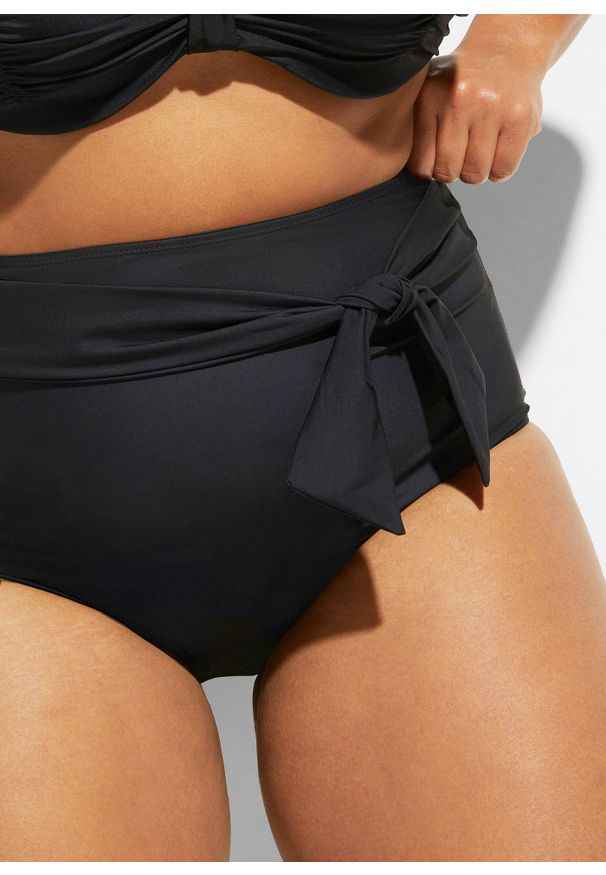 bonprix - Mocno modelujące figi bikini z wysokim stanem i wiązanym paskiem. Stan: podwyższony. Kolor: czarny. Materiał: materiał