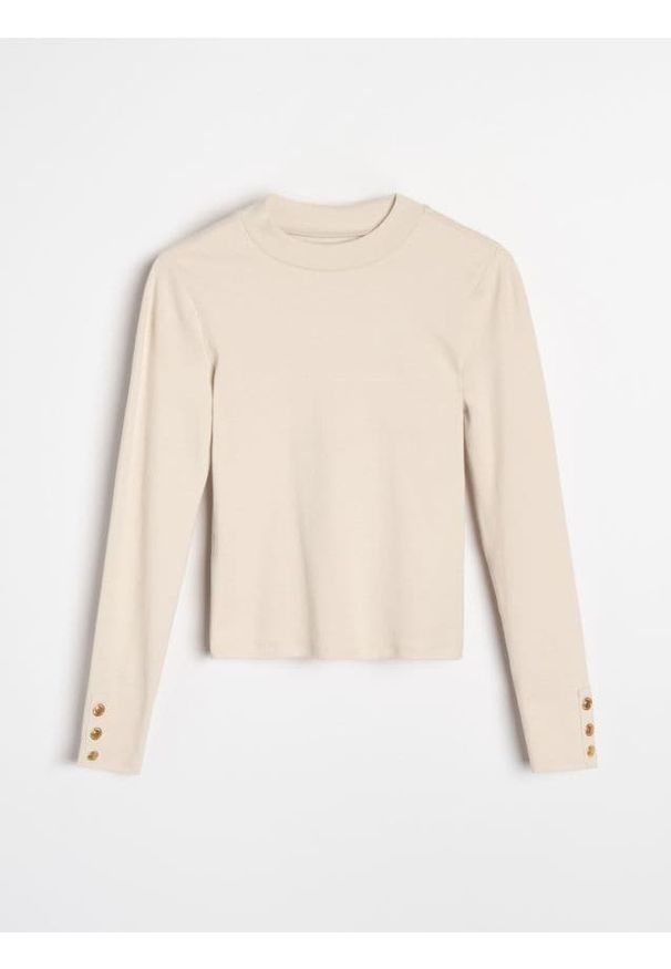 Sinsay - Bawełniana bluzka z ozdobnymi guzikami - kremowy. Kolor: kremowy. Materiał: bawełna