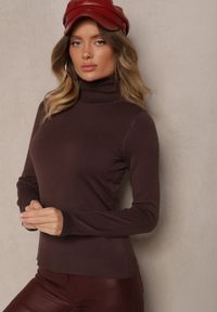 Renee - Brązowy Casualowy Golf z Wiskozą i Modalem Lannetora. Okazja: na co dzień. Typ kołnierza: golf. Kolor: brązowy. Materiał: wiskoza. Wzór: aplikacja, gładki. Styl: casual #4