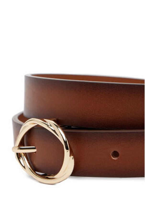 TOMMY HILFIGER - Tommy Hilfiger Pasek Damski Th Chic 2.5 Burnished AW0AW17252 Brązowy. Kolor: brązowy. Materiał: skóra
