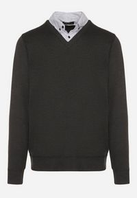 Born2be - Ciemnoszary Sweter z Wełną i Koszulowym Kołnierzykiem Espirra. Okazja: na spotkanie biznesowe, do pracy, na co dzień. Typ kołnierza: kołnierzyk koszulowy. Kolor: szary. Materiał: wełna. Styl: biznesowy, casual, elegancki