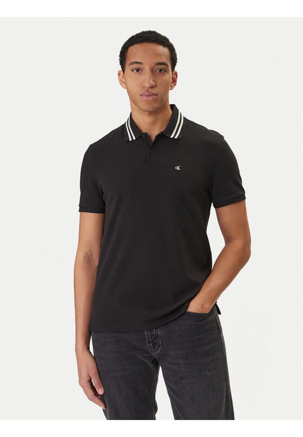 Calvin Klein Jeans Polo Monogram LV04RC276G Czarny Slim Fit. Typ kołnierza: polo. Kolor: czarny. Materiał: bawełna