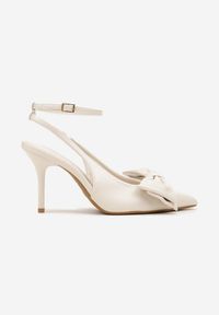 Renee - Beżowe Sandały Vices na Szpilce Slingback Ozdobione Kokardą Tilvanea. Okazja: na co dzień. Zapięcie: sprzączka. Kolor: beżowy. Wzór: aplikacja. Obcas: na szpilce. Styl: elegancki, casual
