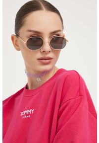 Tommy Jeans bluza damska kolor różowy z nadrukiem. Kolor: różowy. Materiał: bawełna. Wzór: nadruk. Styl: klasyczny #2