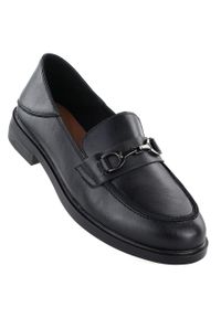 Skórzane półbuty damskie mokasyny czarne Vinceza 18117. Kolor: czarny. Materiał: skóra. Obcas: na obcasie. Wysokość obcasa: średni #1