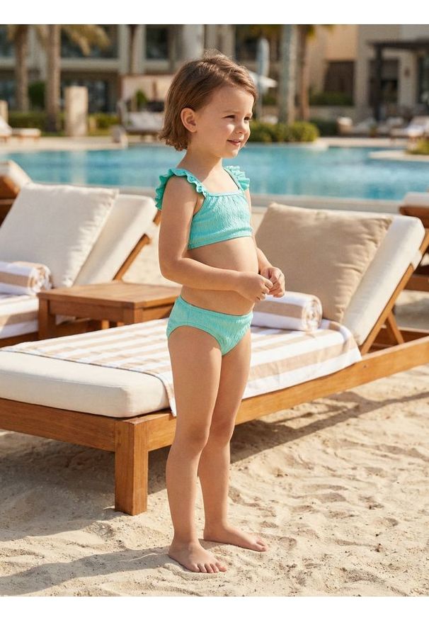 Sinsay - Dwuczęściowy strój kąpielowy z falbanami na ramionkach - zielony. Kolor: zielony