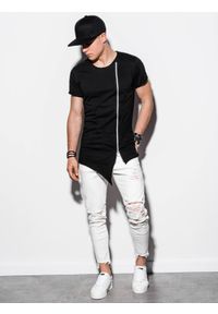Ombre Clothing - T-shirt męski bez nadruku S1217 - czarny - XXL. Kolor: czarny. Materiał: dzianina, poliester, bawełna