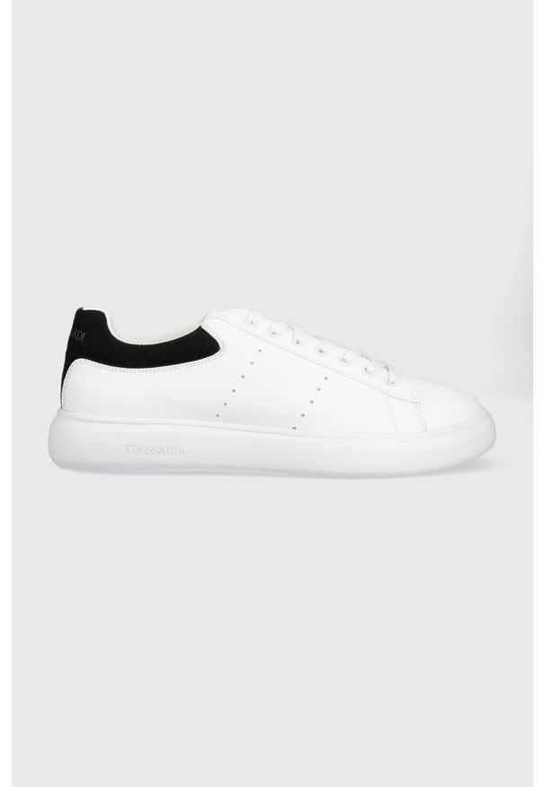Trussardi Jeans - Trussardi sneakersy New Yrias kolor biały 77A00472 9Y099998. Nosek buta: okrągły. Zapięcie: sznurówki. Kolor: biały. Materiał: guma
