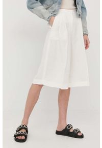 TwinSet - Twinset szorty z domieszką lnu damskie kolor biały gładkie high waist. Stan: podwyższony. Kolor: biały. Materiał: len. Wzór: gładki