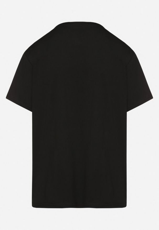 Born2be - Czarny T-shirt Bawełniany z Napisem i Perełkami Nalinor. Okazja: na co dzień. Kolor: czarny. Materiał: bawełna. Wzór: napisy. Styl: elegancki, casual