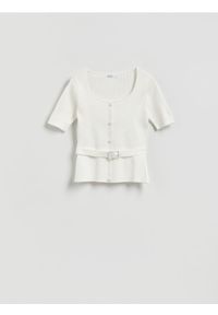 Reserved - Sweter z paskiem - złamana biel. Materiał: dzianina, wiskoza #1